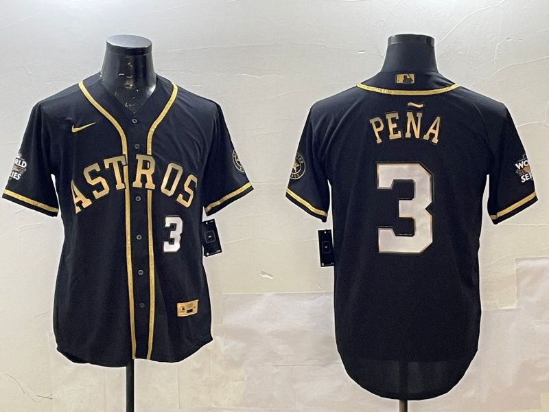 Men Houston Astros #3 Pena Black Gold Game 2025 Nike MLB Jersey style 3